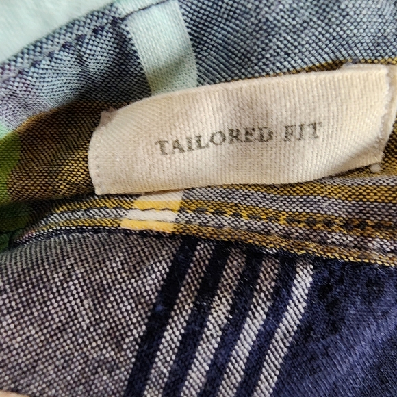 J.Crew Button Front Plaid Shirt Tailored Fit Cotton Blue Green Yellow Size Large - Picture 3 of 11